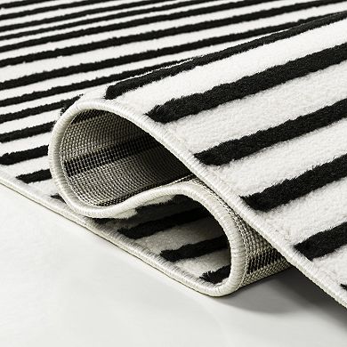 Anders High-low Midcentury Modern Arch Stripe Two-tone Indoor/outdoor Area Rug