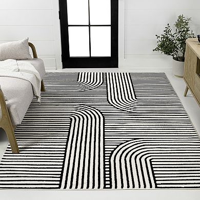 Anders High-low Midcentury Modern Arch Stripe Two-tone Indoor/outdoor Area Rug