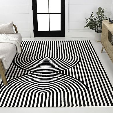 Sofia High-low Midcentury Modern Arch Stripe Two-tone Indoor/outdoor Area Rug