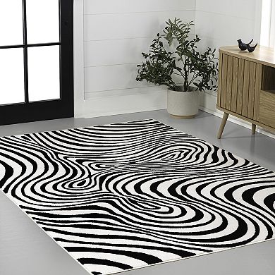 Maribo High-Low Abstract Groovy Striped Indoor/Outdoor Area Rug
