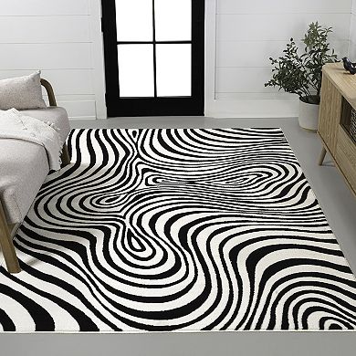 Maribo High-Low Abstract Groovy Striped Indoor/Outdoor Area Rug