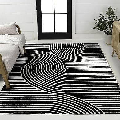 Hallie High-Low Minimalist Curve Geometric Indoor/Outdoor Area Rug