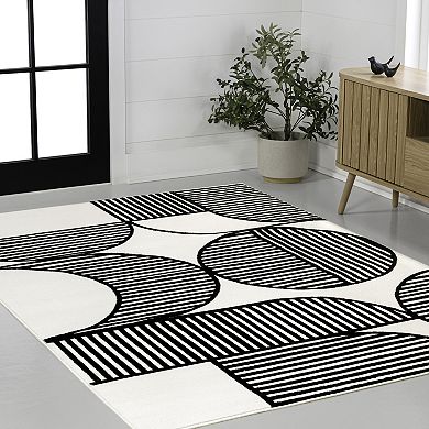 Nordby High-Low Geometric Arch Scandi Striped Indoor/Outdoor Area Rug