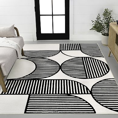 Nordby High-Low Geometric Arch Scandi Striped Indoor/Outdoor Area Rug