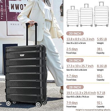 Merax 3 Piece Luggage Set Suitcase Set, Lightweight Durable Suitcase With Wheels