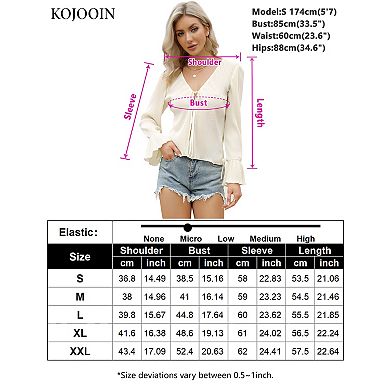 Women's Deep V Neck Button Front Split Slit Short Bell Sleeve Elegant Blouse Y2k Tops Shirt