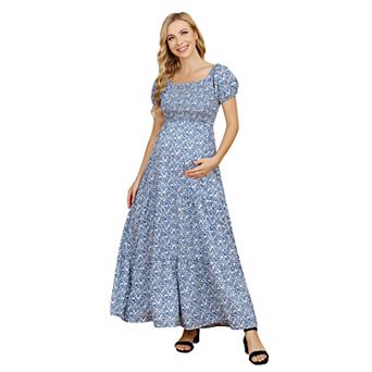 Women's Casual Off Shoulder Maternity Dress Flowy Short Sleeve Maxi Dresses