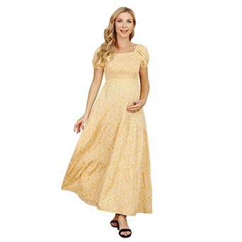 Women's Casual Off Shoulder Maternity Dress Flowy Short Sleeve Maxi Dresses
