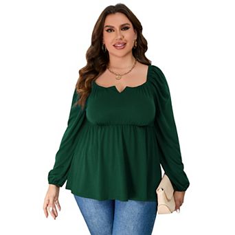 Women Plus Size Shirts Notched Neck Long Sleeve Blouse Casual Tops