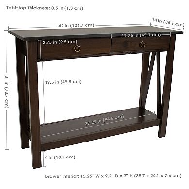 Sunnydaze Solid Pine 2-drawer Console Table - 42 In - Dark Brown