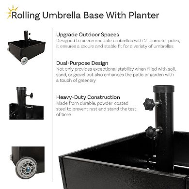 Sunnydaze Outdoor Umbrella Base with Fillable Planter and Wheels - Black