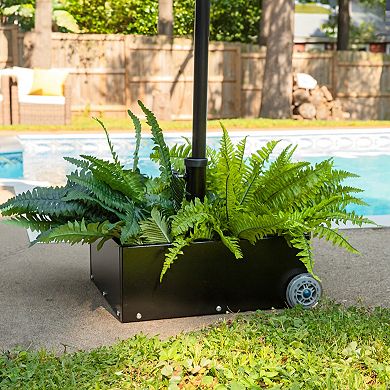 Sunnydaze Outdoor Umbrella Base with Fillable Planter and Wheels - Black