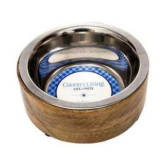 Country Living Stainless Steel Dog Bowl with Cylindrical Mango Wood Holder (1 pt)