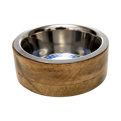 Country Living Stainless Steel Dog Bowl with Cylindrical Mango Wood Holder (1 qt)