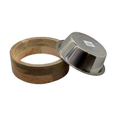 Country Living Stainless Steel Dog Bowl with Cylindrical Mango Wood Holder (1 qt)