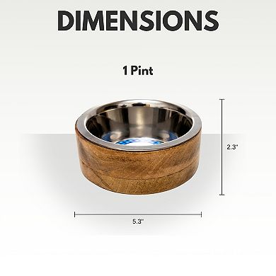 Country Living Stainless Steel Dog Bowl with Cylindrical Mango Wood Holder (1 qt)