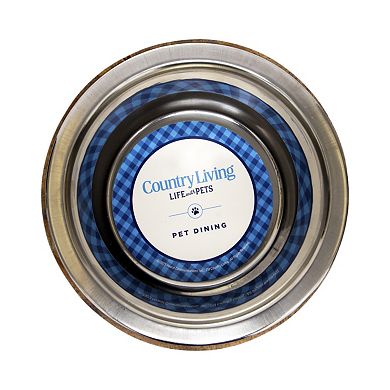 Country Living Stainless Steel Dog Bowl with Cylindrical Mango Wood Holder (1 qt)