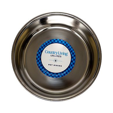 Country Living Set of 2 Heavy Gauge Stainless Steel Dog Bowls - Blue/16oz