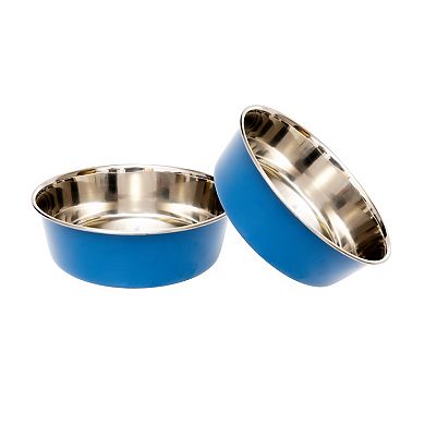 Country Living Set of 2 Heavy Gauge Stainless Steel Dog Bowls - Blue/16oz