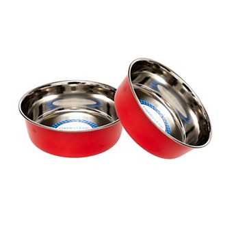Country Living Set of 2 Heavy Gauge Stainless Steel Dog Bowls - Red/96oz
