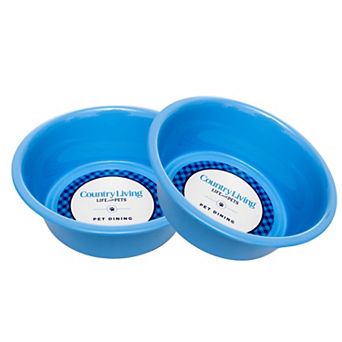 Country Living Set of 2 Non-Slip Durable Coated Stainless Steel Heavy Dog Bowls Blue/32oz