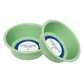 Country Living Set of 2 Non-Slip Durable Coated Stainless Steel Heavy Dog Bowls Blue/32oz