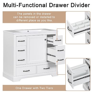 Merax 36" Bathroom Vanity Cabinet，multi-functional Drawer Divider