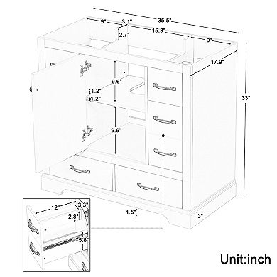 Merax 36" Bathroom Vanity Cabinet，multi-functional Drawer Divider