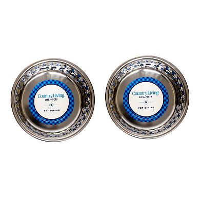 Country Living Set of 2 Hammered Stainless Steel Dog Bowls - Lavender/32oz
