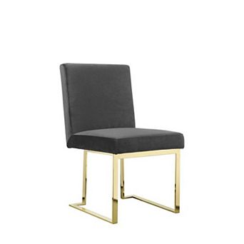 Boly 24 Inch Side Dining Chair Set Of 2, Gray Velvet, Gold Cantilever