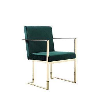 Boly 24 Inch Dining Armchair, Cushioned Green Velvet Seat, Gold Cantilever