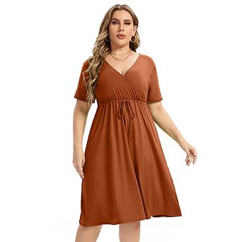 Plus Size Dress For Women, Spring Casual Midi Dress With Pocket And Sleeve
