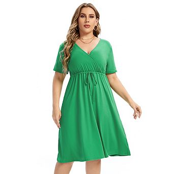Plus Size Dress For Women, Spring Casual Midi Dress With Pocket And Sleeve
