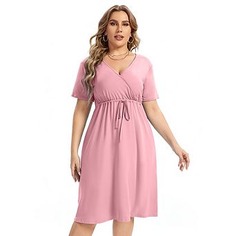 Plus Size Dress For Women, Spring Casual Midi Dress With Pocket And Sleeve