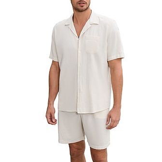 Men 2 pc Set Short Sleeve Button Down Shirt And Drawstring Short Set Casual Summer Beach Outfit.