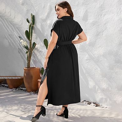 Plus Size Maxi Dresses For Women Summer Tie Belt Work Polo Dress Business Casual Button Down Dress