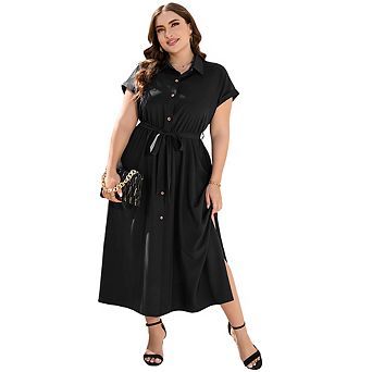 Plus Size Maxi Dresses For Women Summer Tie Belt Work Polo Dress Business Casual Button Down Dress