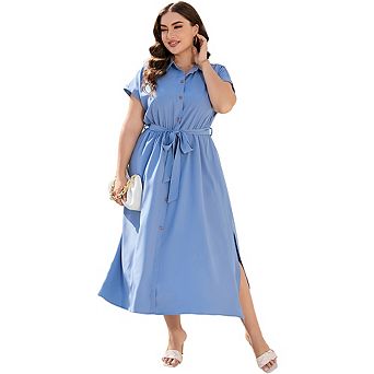 Plus Size Maxi Dresses For Women Summer Tie Belt Work Polo Dress Business Casual Button Down Dress