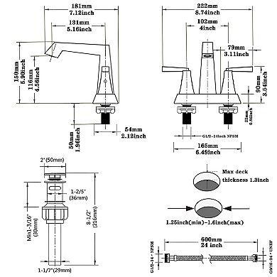 2-handle Bathroom Sink Faucet Brushed Nickel 4 Inches Center set