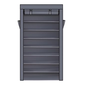 10 tier Shoe Rack With Dustproof Cover Closet Shoe Storage Cabinet Organizer - Grey
