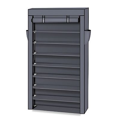 10 Tiers Shoe Rack With Dustproof Cover Closet Shoe Storage Cabinet Organizer - Grey