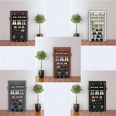 10 Tiers Shoe Rack With Dustproof Cover Closet Shoe Storage Cabinet Organizer - Grey