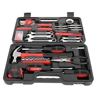 148 pc Iron Household Tool Set in Red Comprehensive Kit for Home Repairs and Maintenance