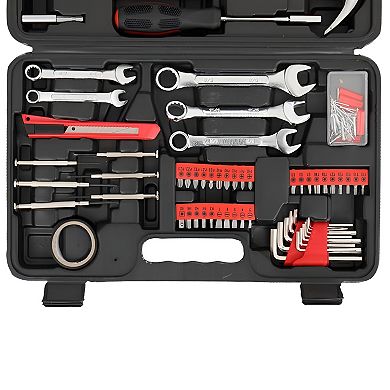 148-Piece Iron Household Tool Set in Red Comprehensive Kit for Home Repairs and Maintenance