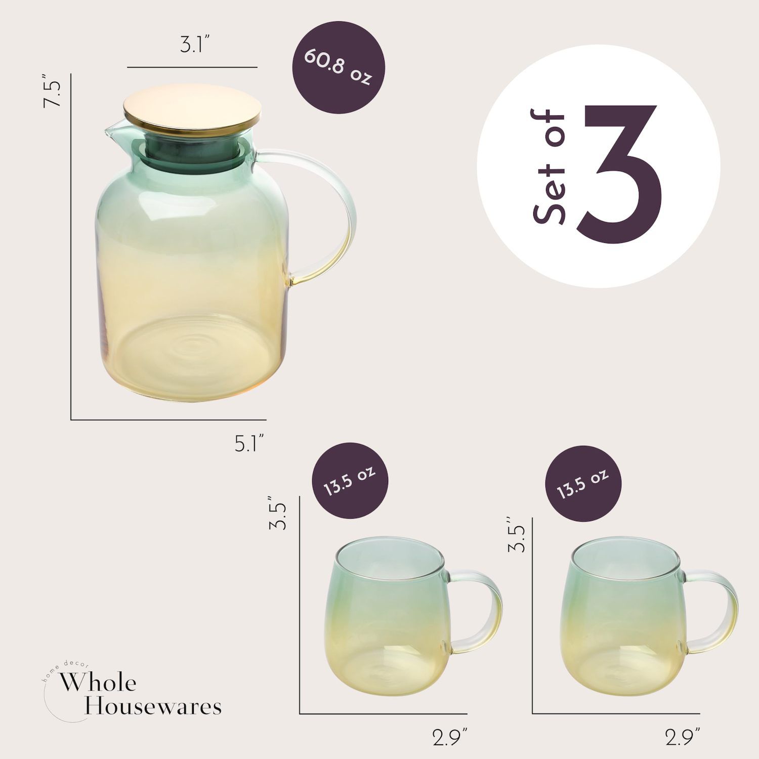 WHOLE HOUSEWAES Glass Teapot Set - Boosilicate Tea Kettle
