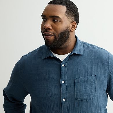 Big & Tall Sonoma Goods For Life® Perfect Length Long Sleeve Double Weave Shirt