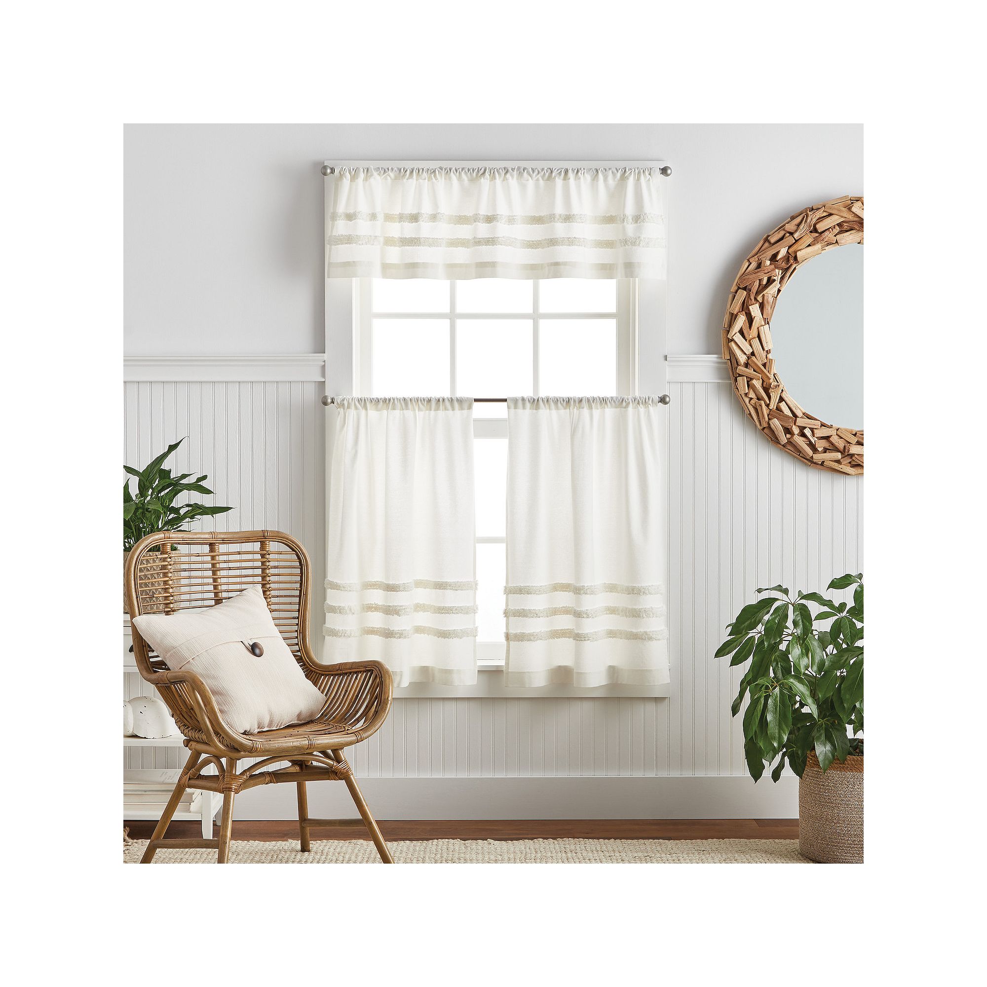 Martha Stewart Waters Edge Tufted 3-Piece Window Valance & Tier Set, White