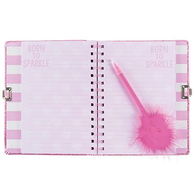 Make It Real 3C4G: Born To Sparkle Glitter Locking Journal with Matching Pom Pen