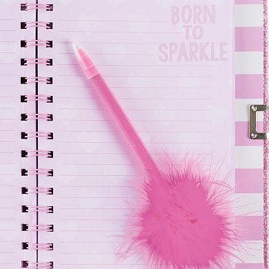 Make It Real 3C4G: Born To Sparkle Glitter Locking Journal with Matching Pom Pen