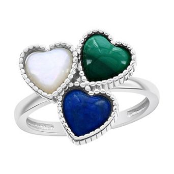 Nautica Rocks Sterling Silver Heart Mother-of-Pearl Lapis and Malachite Ring